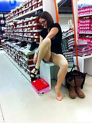 Trying On Shoes With No Panties