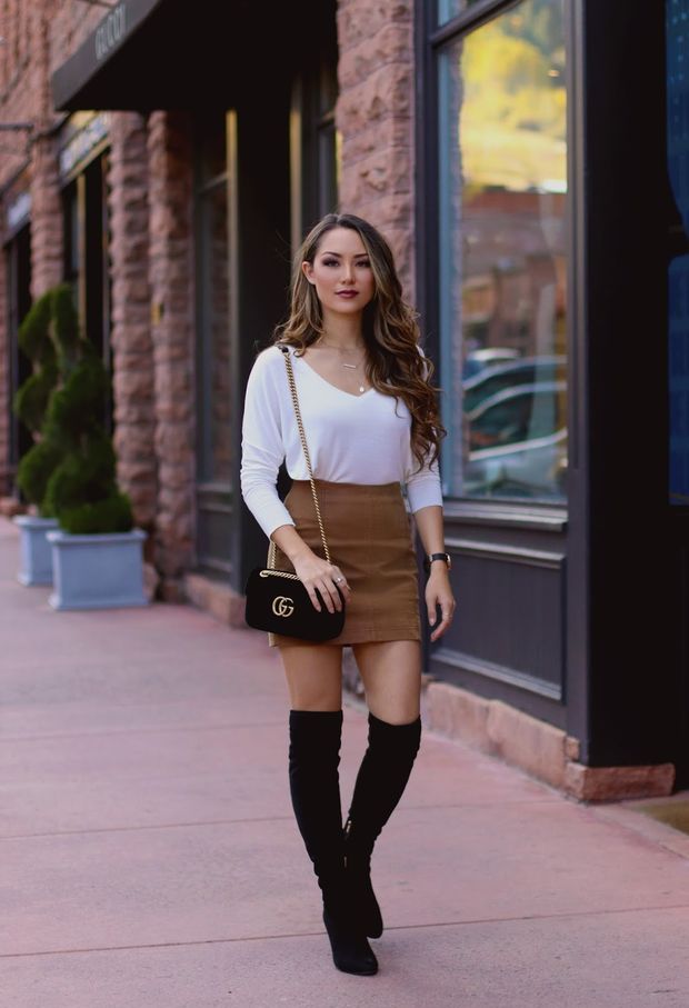 Very Sexy In Short Brown Skirt