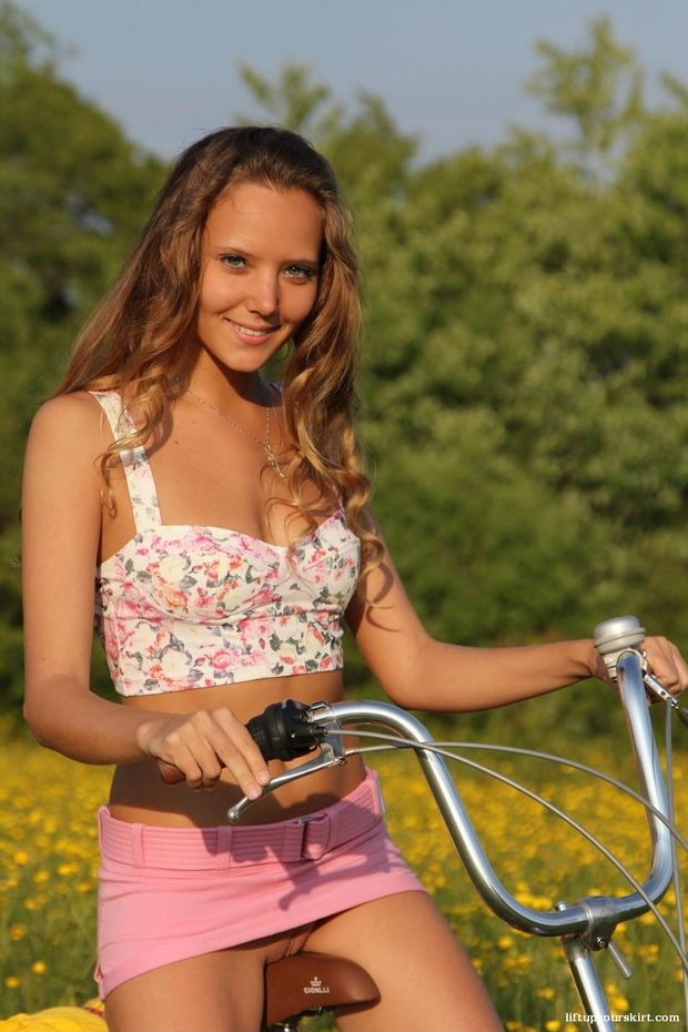 Sexy Girl Riding Bike Commando Style