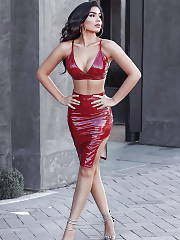 Boobed Hispanic In Red Latex Outfit