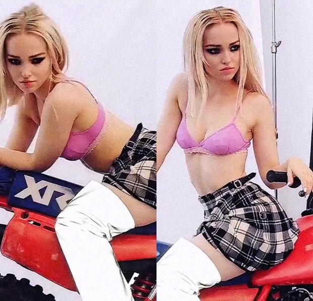 Sexy Dove Cameron In Pink Bra & Short Skirt
