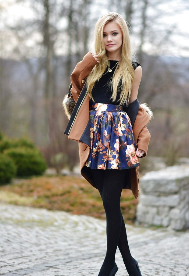 Lovely Light Haired In A Flower Print Skirt