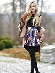 Lovely Light Haired In A Flower Print Skirt