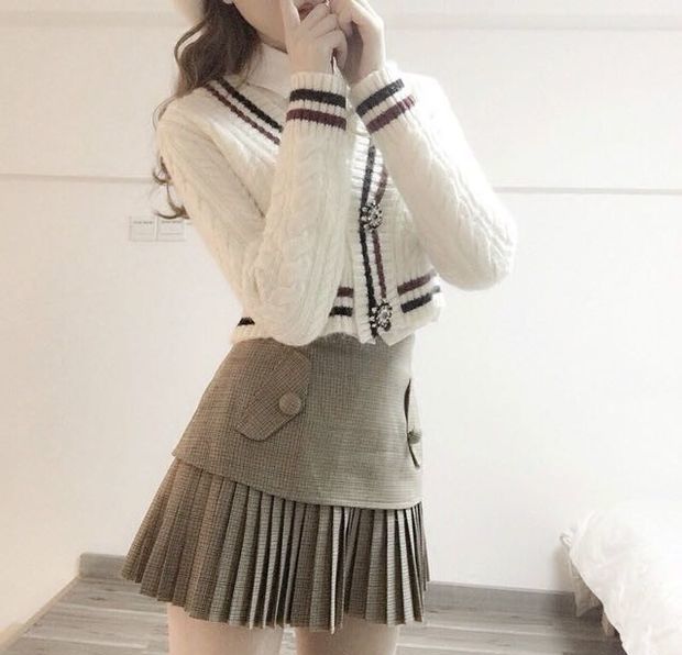 White Sweater & Grey Skirt