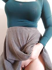 Bald Pussy Under Skirt With Big Jugs