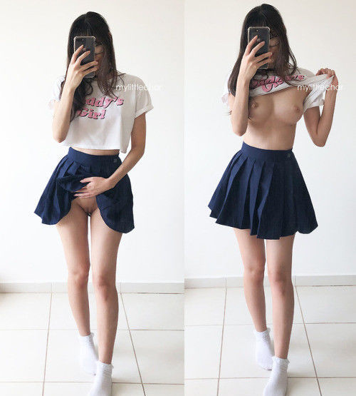 Perfectly Packaged Topless Teenager In A Pretty Skirt