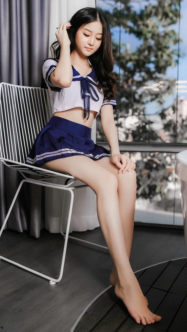 Asian College Teenager With Short Skirt Uniform
