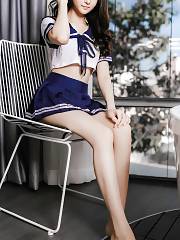Asian College Teenager With Short Skirt Uniform
