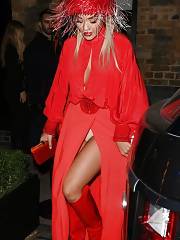 Rita Ora Up-skirt Wardrobe Malfunction Accidentally Flashing To Paparazzi That She Is Wearing Spanx Also Exposing Cool Cleavage With Her Brale